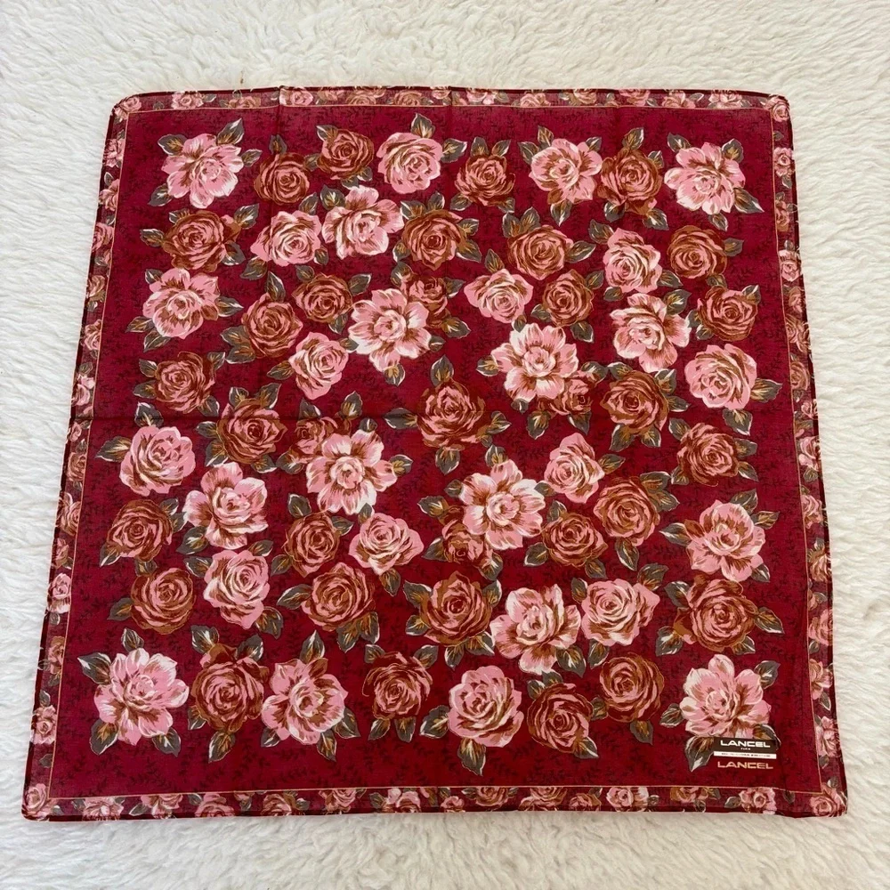 Lancel Floral Handkerchief/Bandana Scarf size 18”